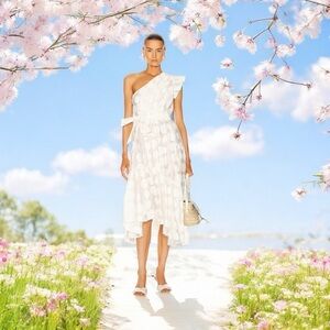 ULLA JOHNSON Ariane dress white size 4 polka dot silk one shoulder organza midi